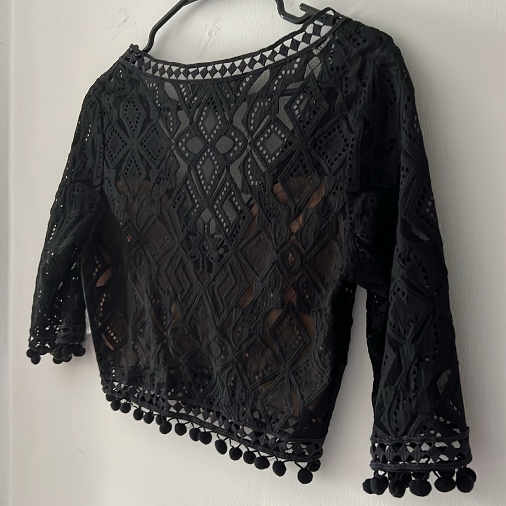 For Love & Lemons Florence Crop Top Black Lace - Picture 5 of 8